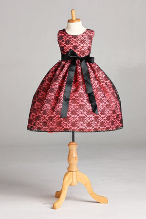 Formal Coral Lining Black Floral Lace Sleeveless Dress