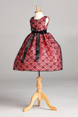 Formal Coral Lining Black Floral Lace Sleeveless Dress