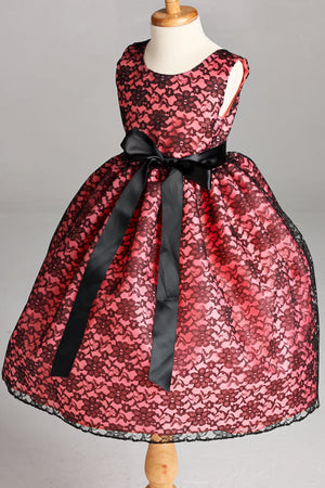 Formal Coral Lining Black Floral Lace Sleeveless Dress