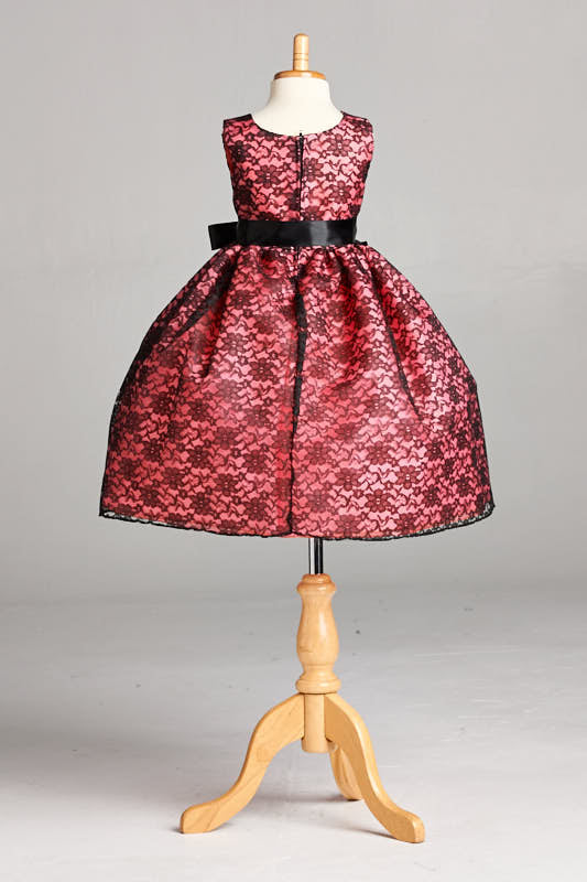 Formal Coral Lining Black Floral Lace Sleeveless Dress