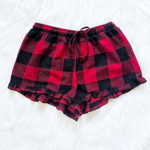 Red Green White Women Pajama Plaid Shorts Ruffle Adult PJ