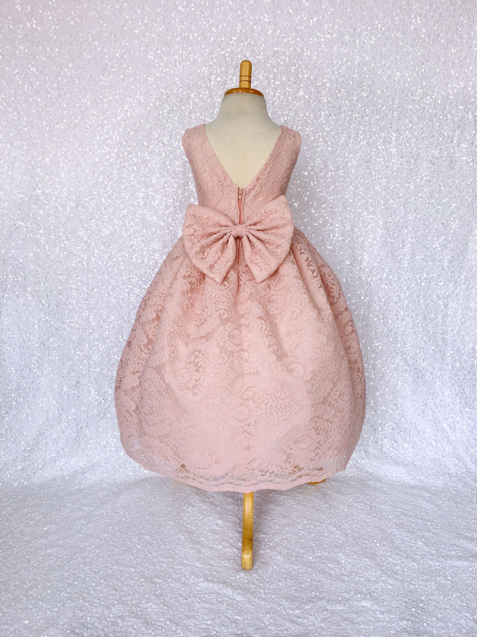 Aqua Blue V-Back Sleeveless French Lace Gown Bow