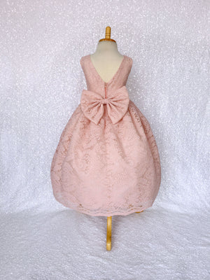 Aqua Blue V-Back Sleeveless French Lace Gown Bow