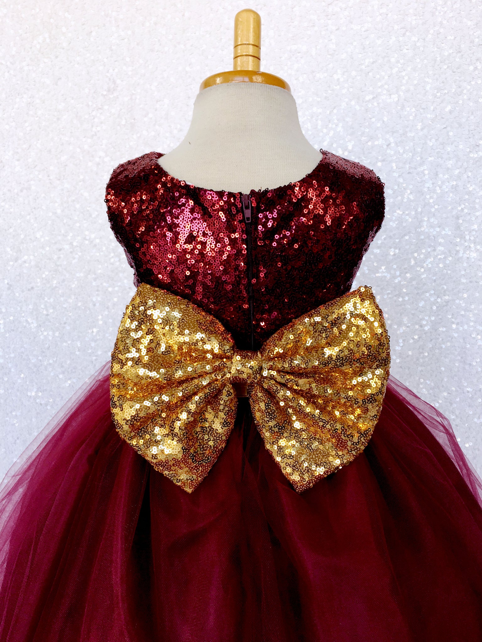 Maroon Burgundy 2 Layer Tulle Sequence Dress Hunter Green Sequin Bow
