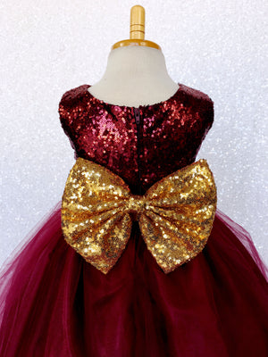 Maroon Burgundy 2 Layer Tulle Sequence Dress Hunter Green Sequin Bow