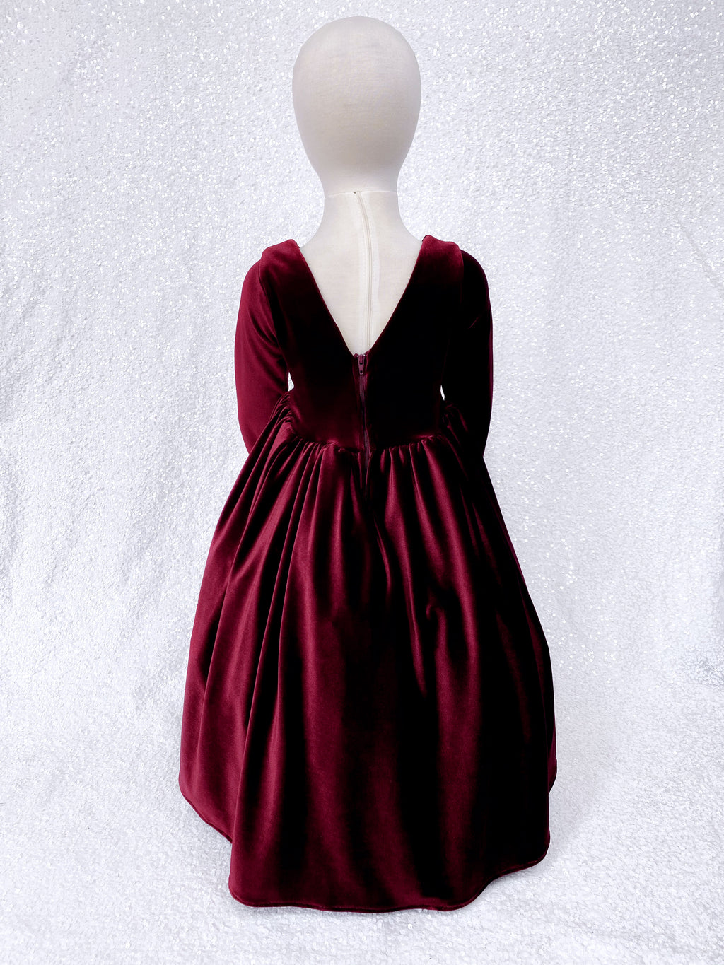 Stretchy Velvet V-Back Burgundy Long Sleeve Gown