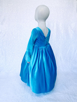 Chic Winter Long Sleeve V-Back Velvet Stretchy Turquoise Blue Gown