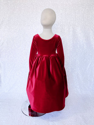 Ankle Length V-Back Long Sleeve Velvet Red Dress