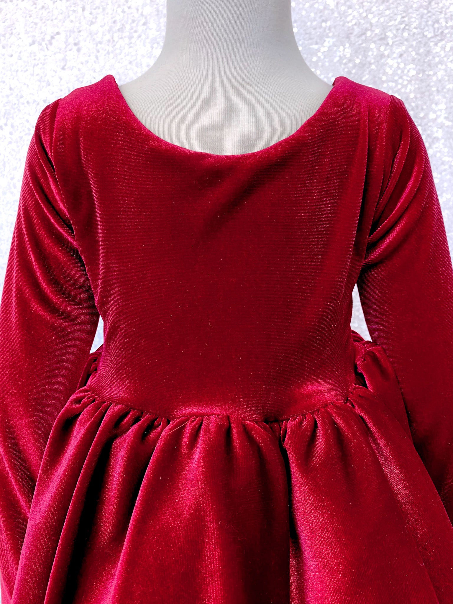 Ankle Length V-Back Long Sleeve Velvet Red Dress