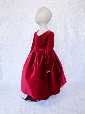 Ankle Length V-Back Long Sleeve Velvet Red Dress