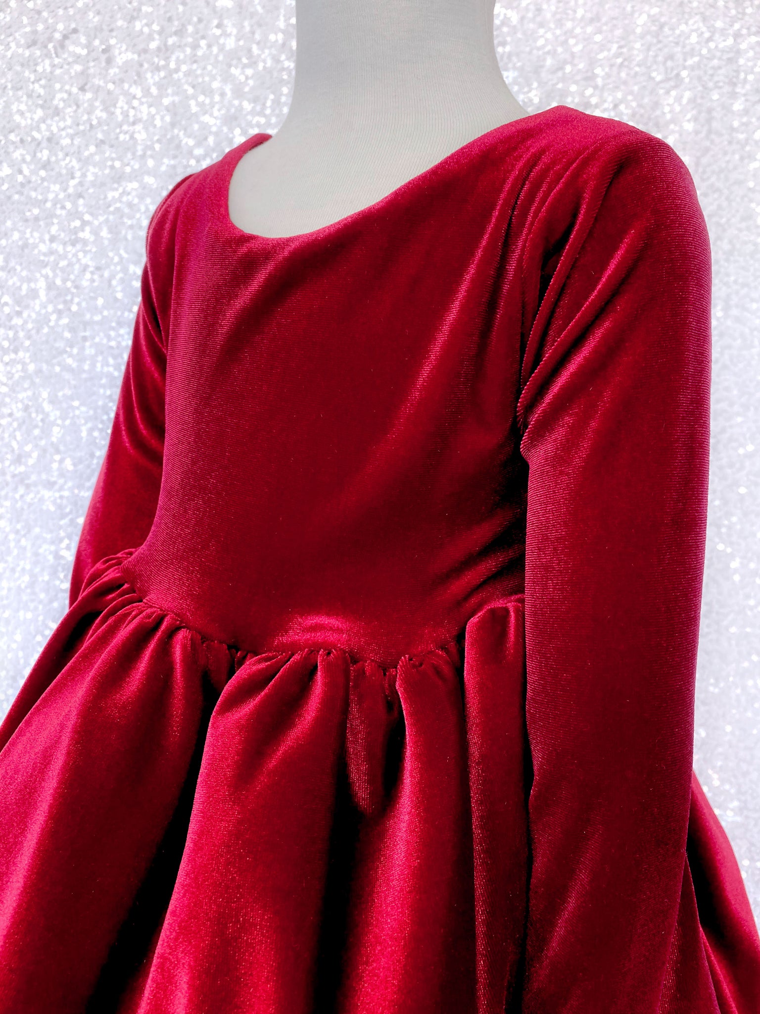 Ankle Length V-Back Long Sleeve Velvet Red Dress