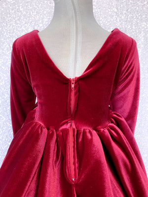 Ankle Length V-Back Long Sleeve Velvet Red Dress