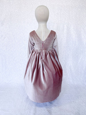Long Sleeve Velvet Stretchy V-Back Blush Pink Dress