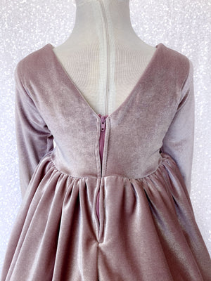 Long Sleeve Velvet Stretchy V-Back Blush Pink Dress