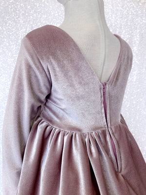 Long Sleeve Velvet Stretchy V-Back Blush Pink Dress