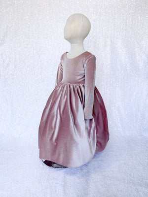 Long Sleeve Velvet Stretchy V-Back Blush Pink Dress