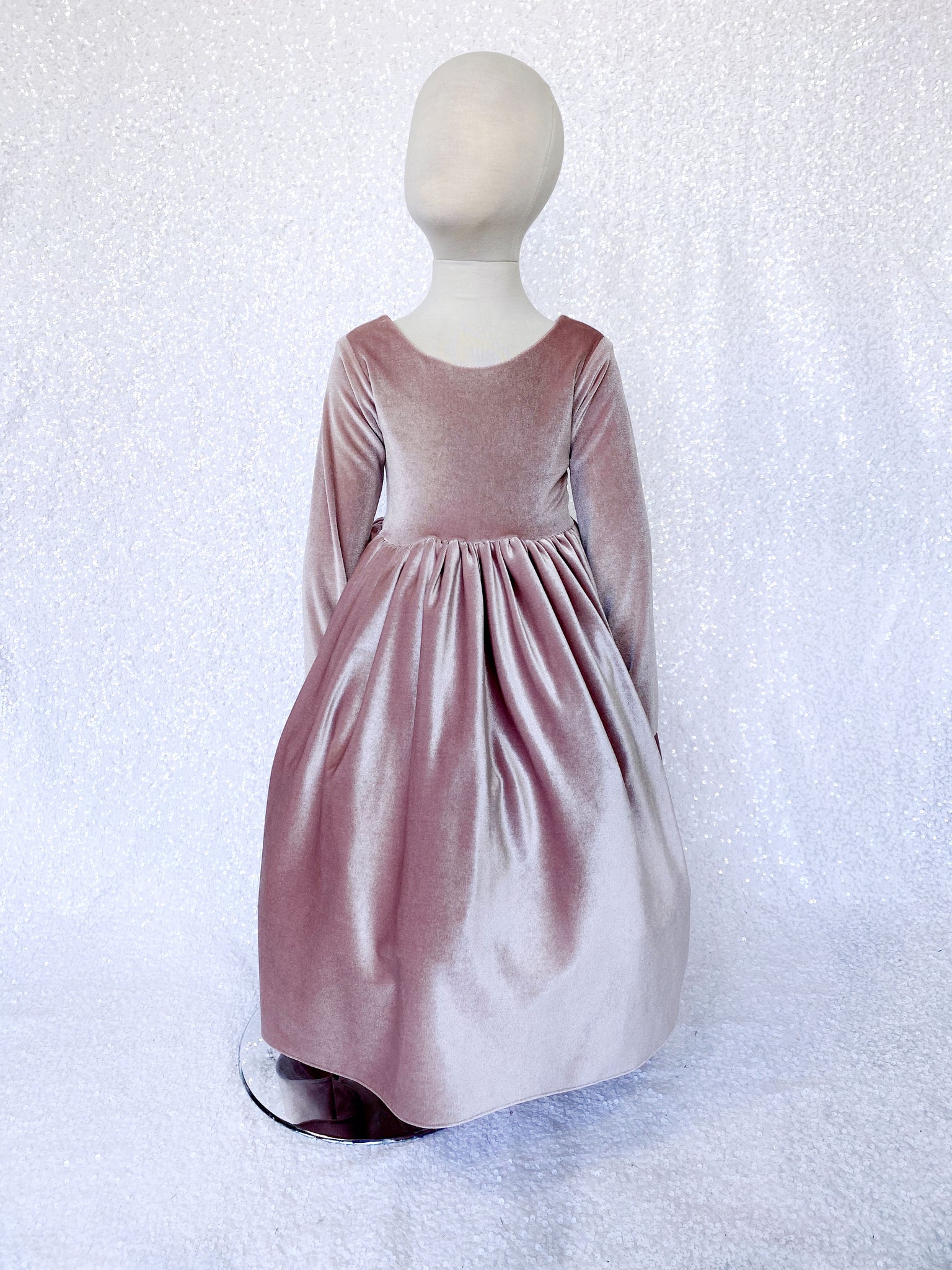 Long Sleeve Velvet Stretchy V-Back Blush Pink Dress