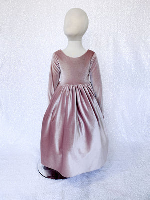 Long Sleeve Velvet Stretchy V-Back Blush Pink Dress