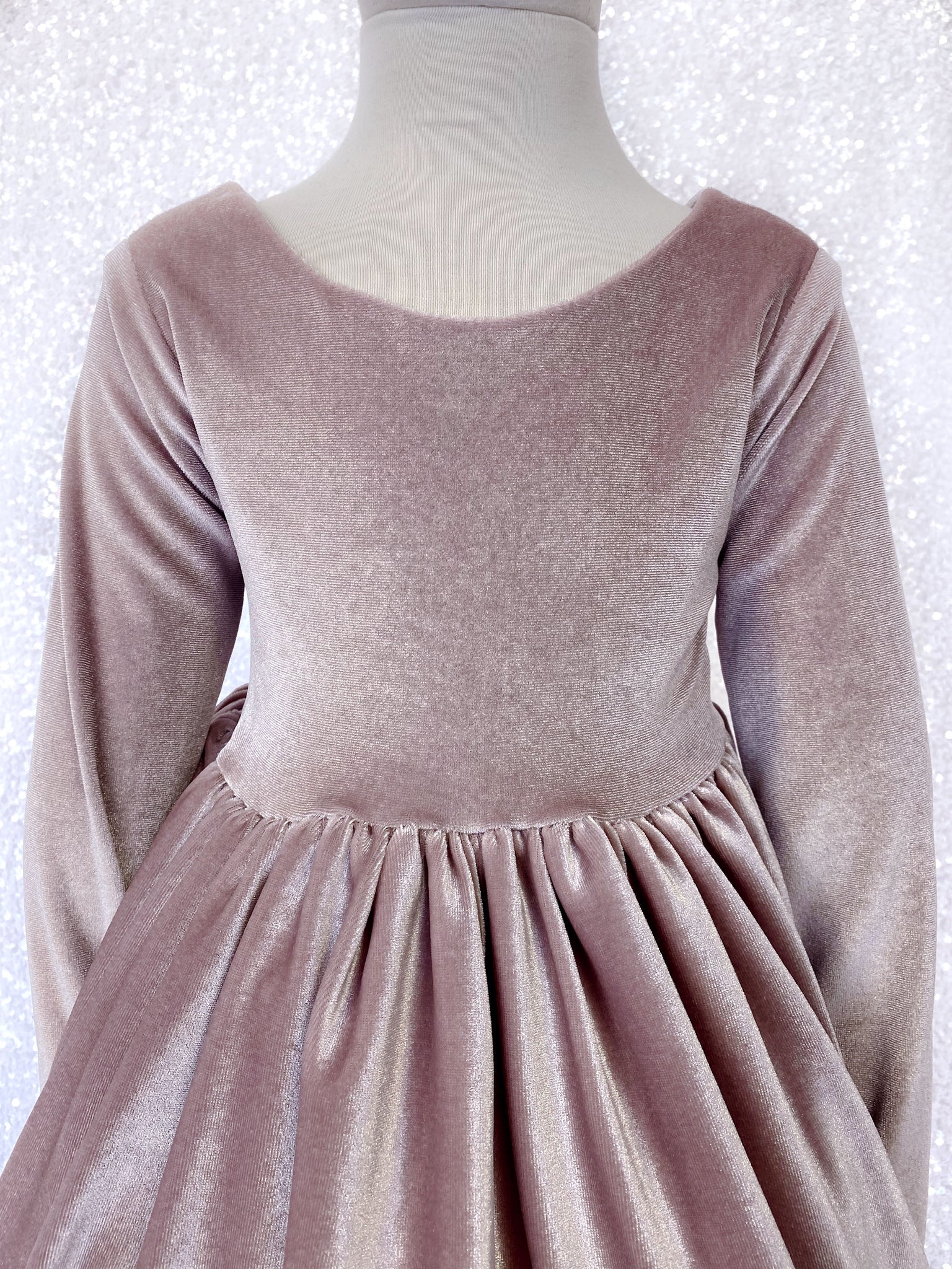 Long Sleeve Velvet Stretchy V-Back Blush Pink Dress