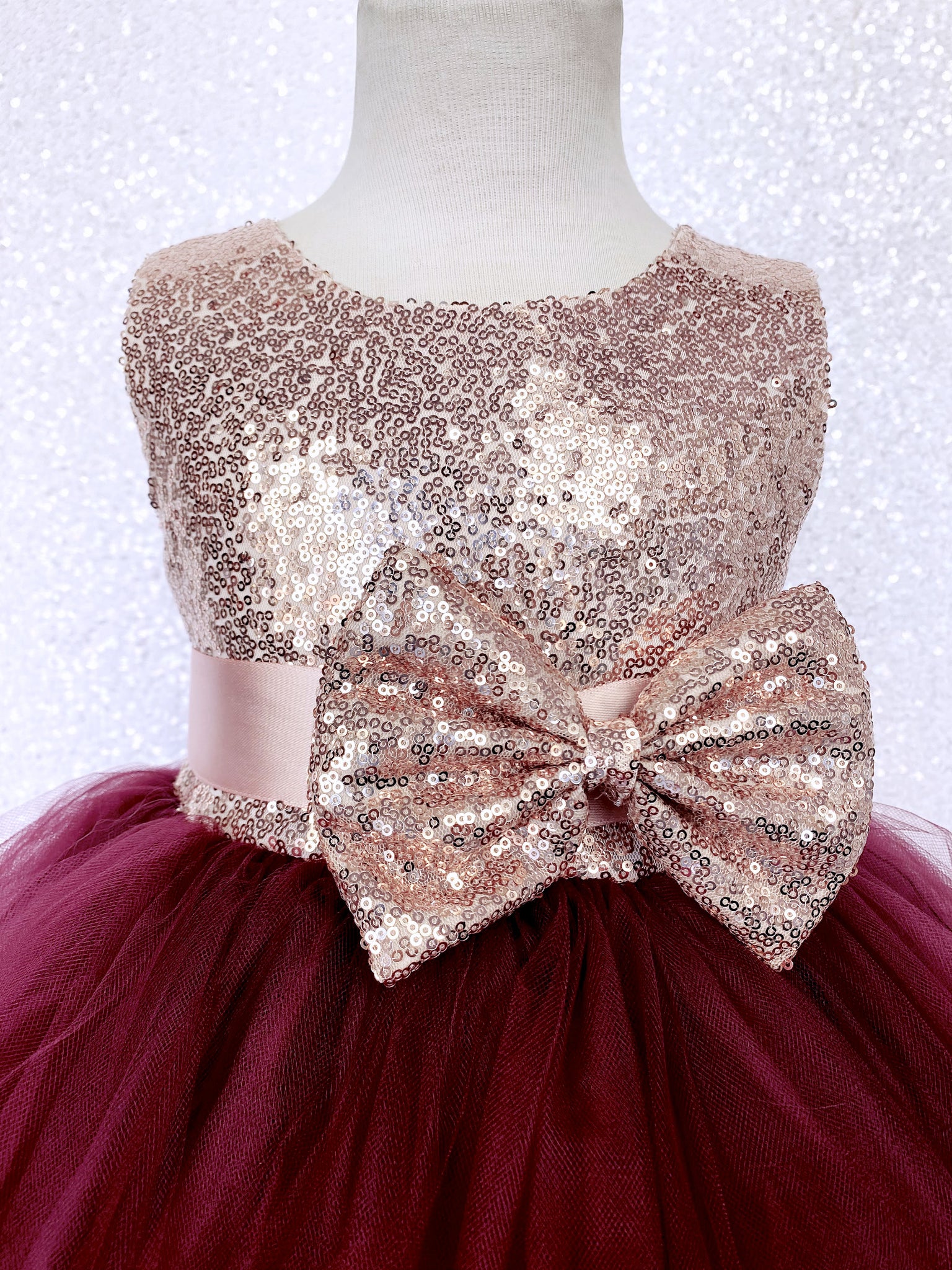 Sleeveless Blush Mini Sequin Rose Gold Burgundy 2 Layer Tulle Dress