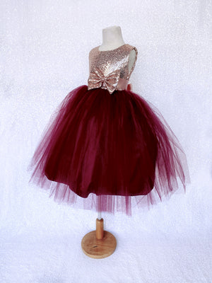 Sleeveless Blush Mini Sequin Rose Gold Burgundy 2 Layer Tulle Dress