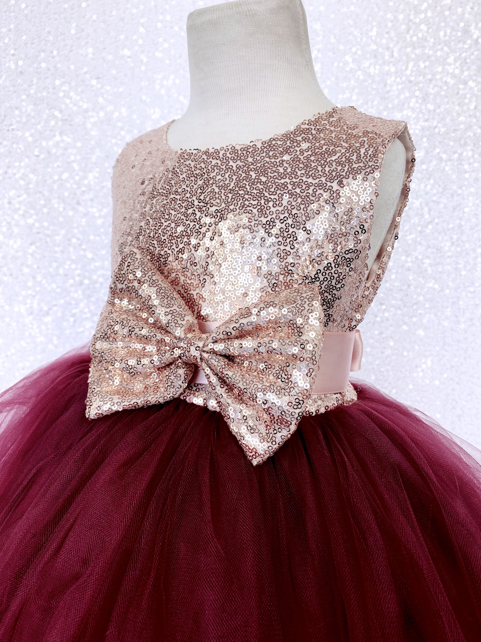 Sleeveless Blush Mini Sequin Rose Gold Burgundy 2 Layer Tulle Dress