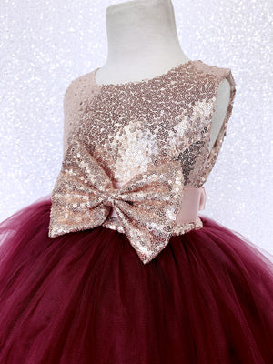 Sleeveless Blush Mini Sequin Rose Gold Burgundy 2 Layer Tulle Dress