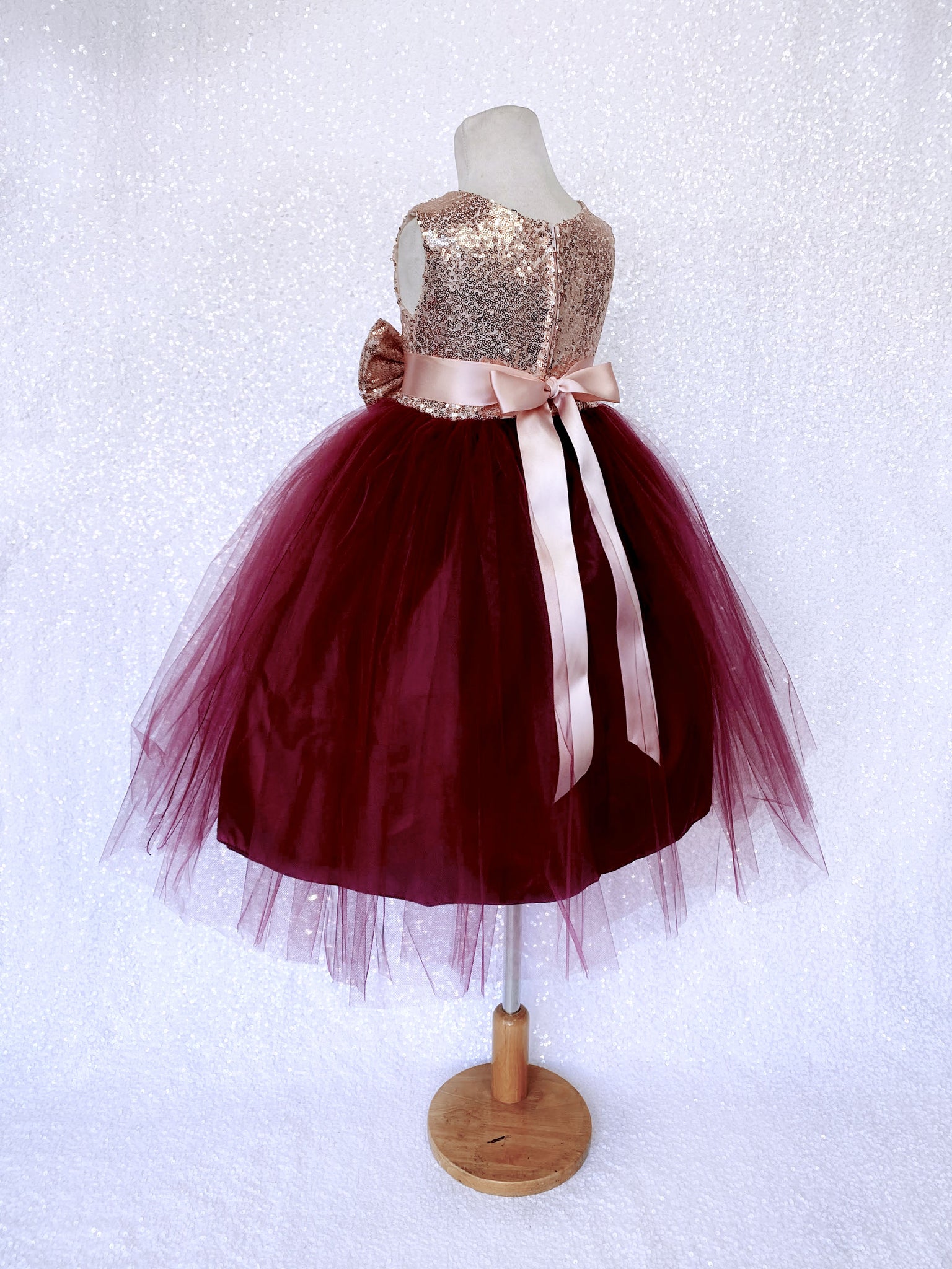 Sleeveless Blush Mini Sequin Rose Gold Burgundy 2 Layer Tulle Dress