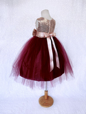 Sleeveless Blush Mini Sequin Rose Gold Burgundy 2 Layer Tulle Dress