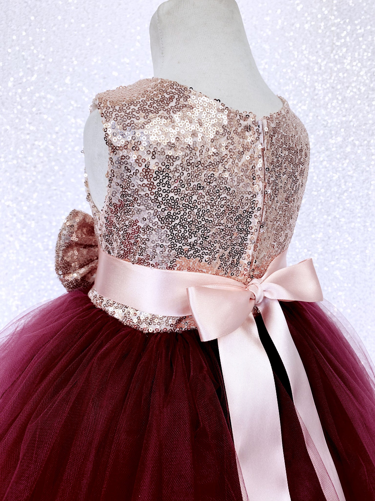 Sleeveless Blush Mini Sequin Rose Gold Burgundy 2 Layer Tulle Dress