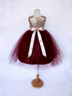 Sleeveless Blush Mini Sequin Rose Gold Burgundy 2 Layer Tulle Dress
