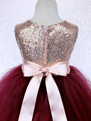 Sleeveless Blush Mini Sequin Rose Gold Burgundy 2 Layer Tulle Dress