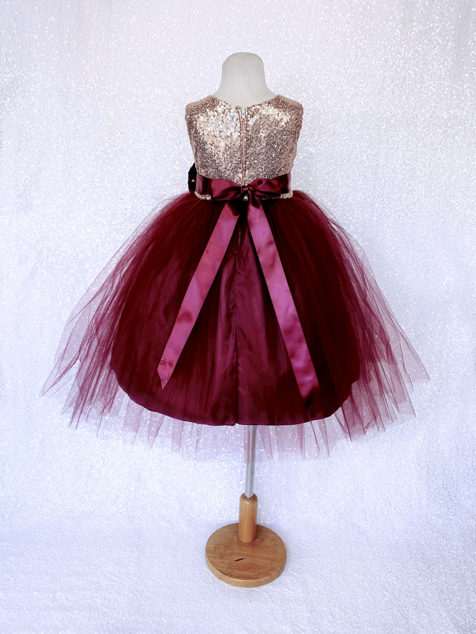 Sleeveless Blush Mini Sequin Rose Gold Burgundy 2 Layer Tulle Dress