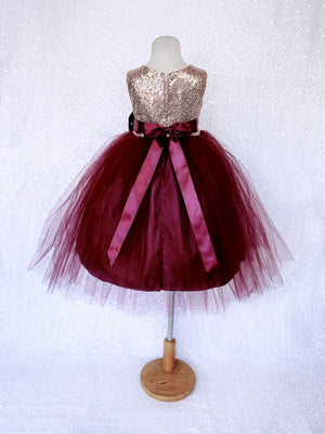 Sleeveless Blush Mini Sequin Rose Gold Burgundy 2 Layer Tulle Dress