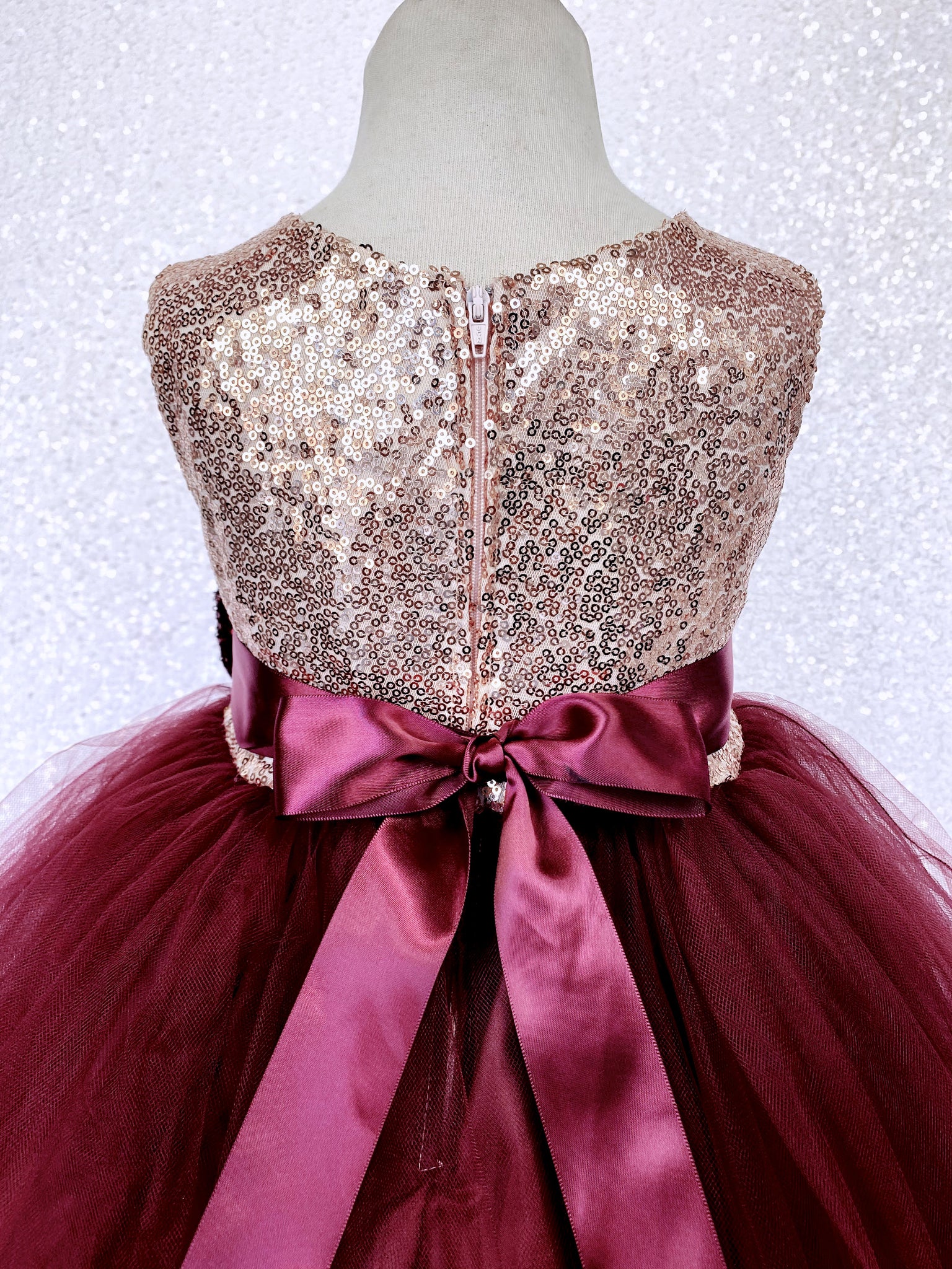 Sleeveless Blush Mini Sequin Rose Gold Burgundy 2 Layer Tulle Dress