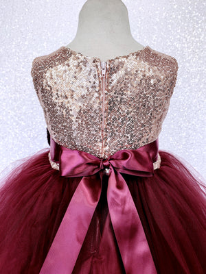 Sleeveless Blush Mini Sequin Rose Gold Burgundy 2 Layer Tulle Dress