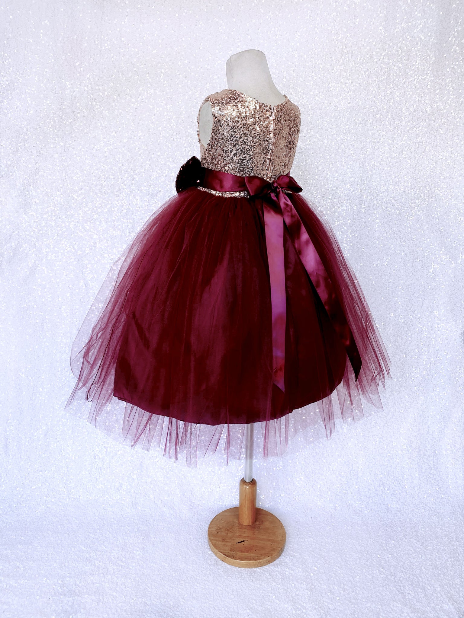Sleeveless Blush Mini Sequin Rose Gold Burgundy 2 Layer Tulle Dress