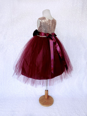 Sleeveless Blush Mini Sequin Rose Gold Burgundy 2 Layer Tulle Dress