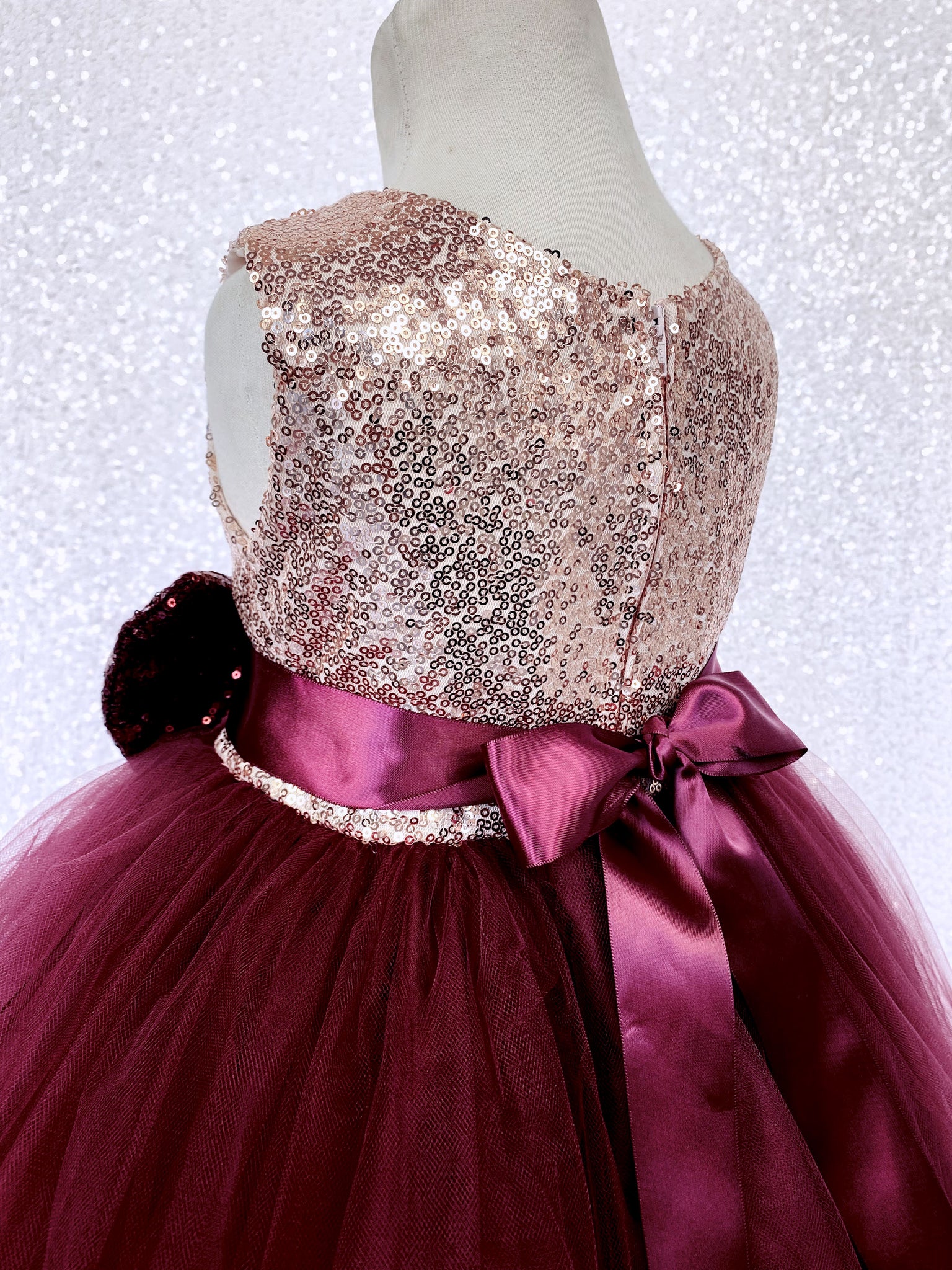 Sleeveless Blush Mini Sequin Rose Gold Burgundy 2 Layer Tulle Dress