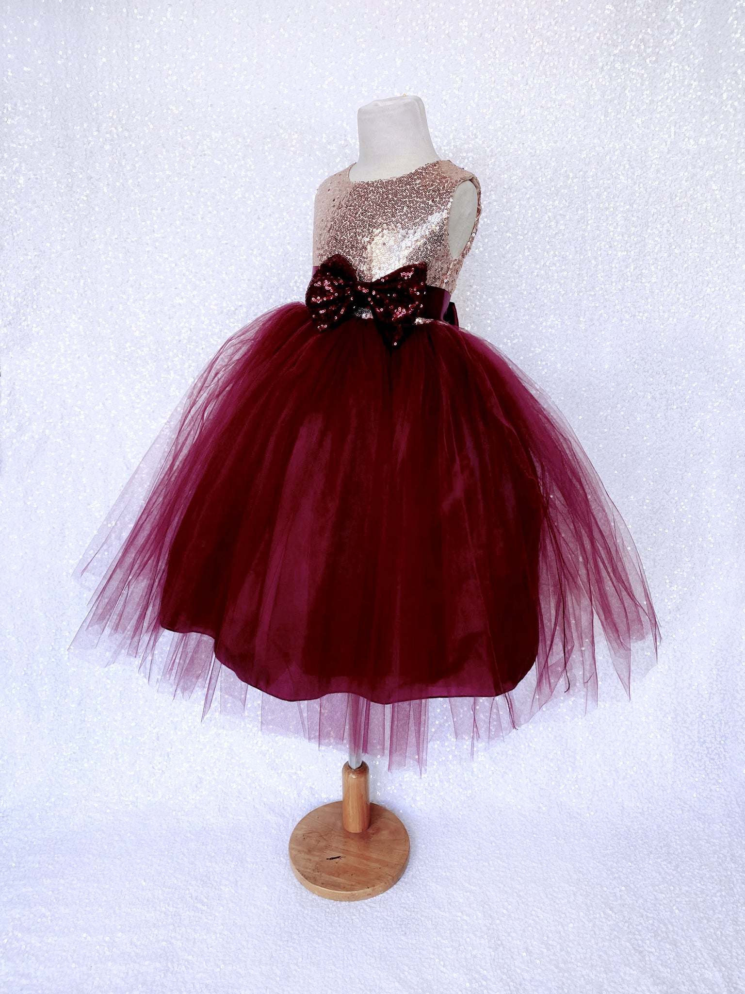 Sleeveless Blush Mini Sequin Rose Gold Burgundy 2 Layer Tulle Dress