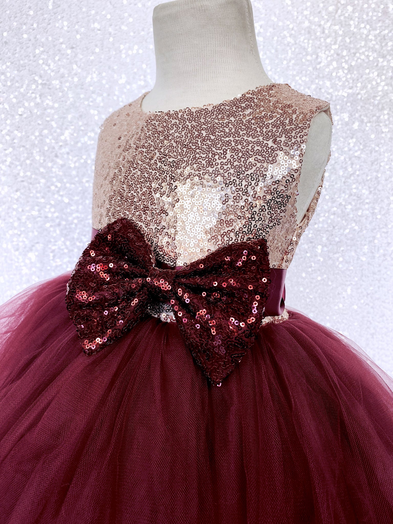 Sleeveless Blush Mini Sequin Rose Gold Burgundy 2 Layer Tulle Dress
