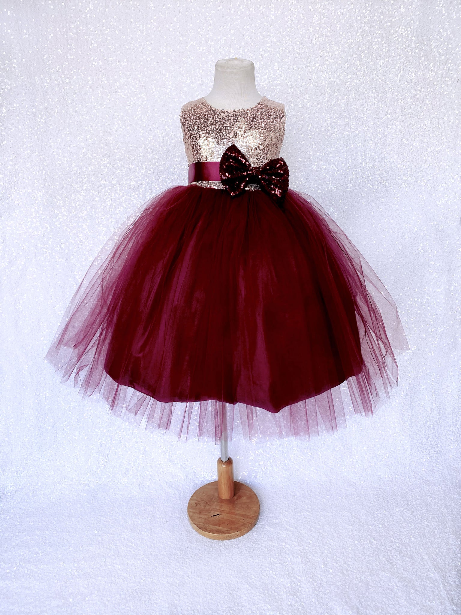 Sleeveless Blush Mini Sequin Rose Gold Burgundy 2 Layer Tulle Dress