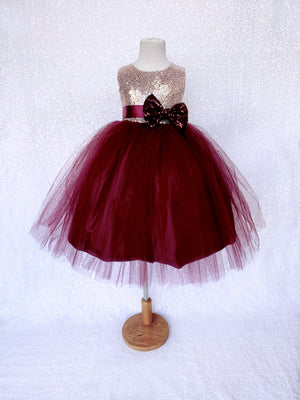 Sleeveless Blush Mini Sequin Rose Gold Burgundy 2 Layer Tulle Dress