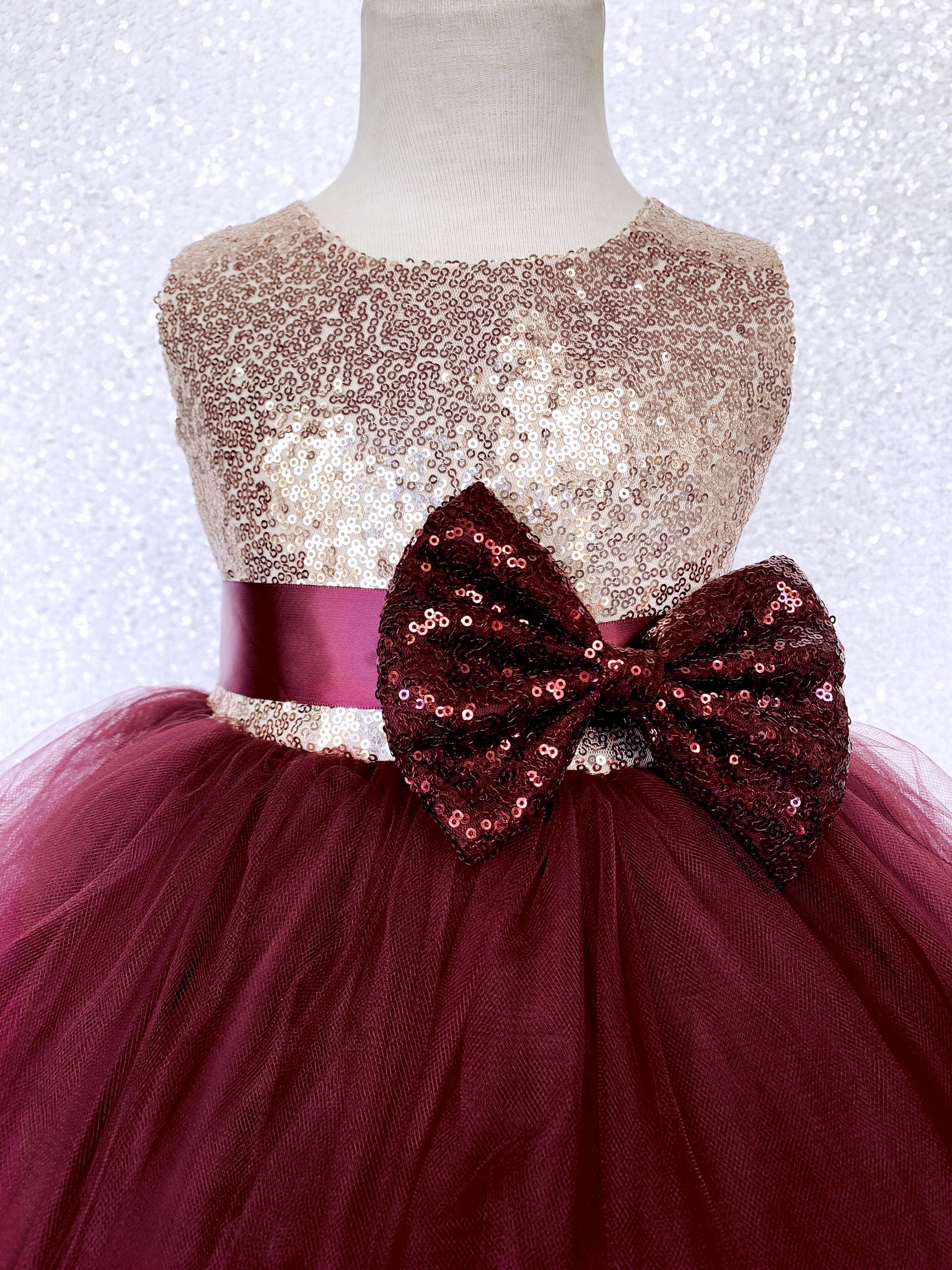 Sleeveless Blush Mini Sequin Rose Gold Burgundy 2 Layer Tulle Dress