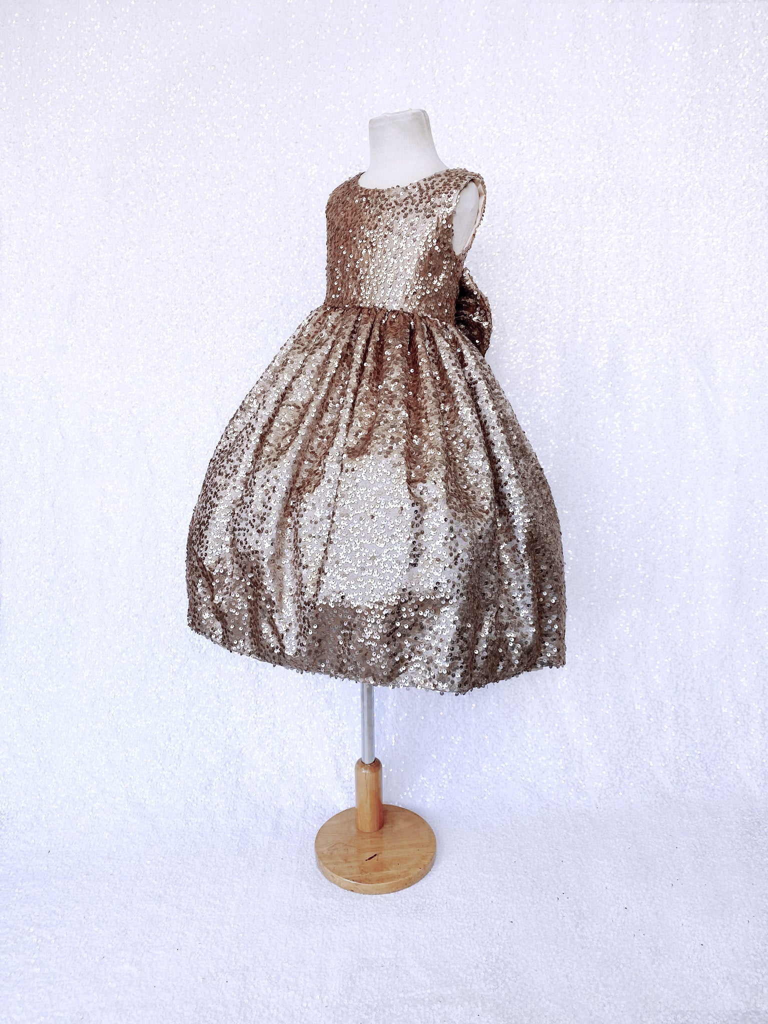 Open Back Keyhole Champagne Full Sequence Bow Dress
