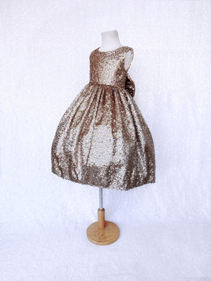 Open Back Keyhole Champagne Full Sequence Bow Dress