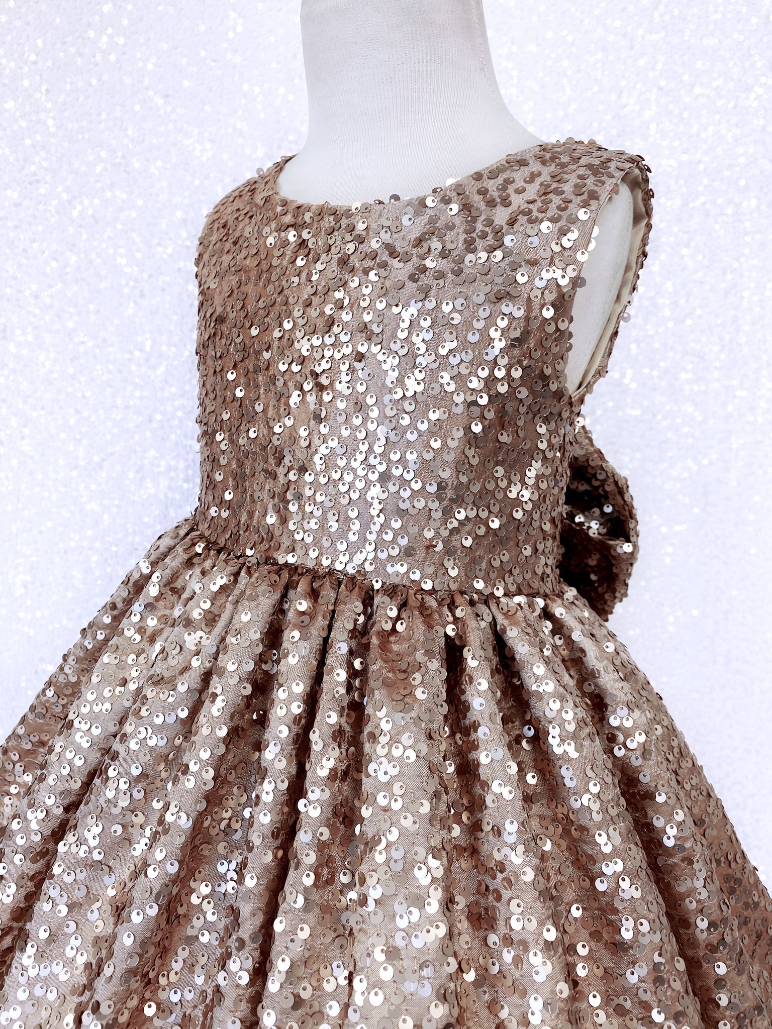 Open Back Keyhole Champagne Full Sequence Bow Dress