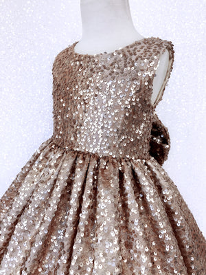 Open Back Keyhole Champagne Full Sequence Bow Dress