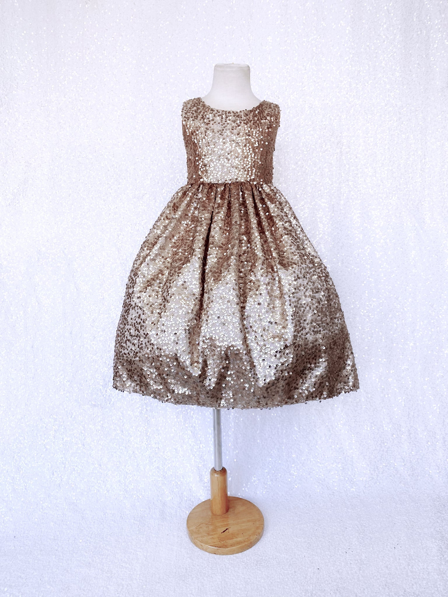 Open Back Keyhole Champagne Full Sequence Bow Dress