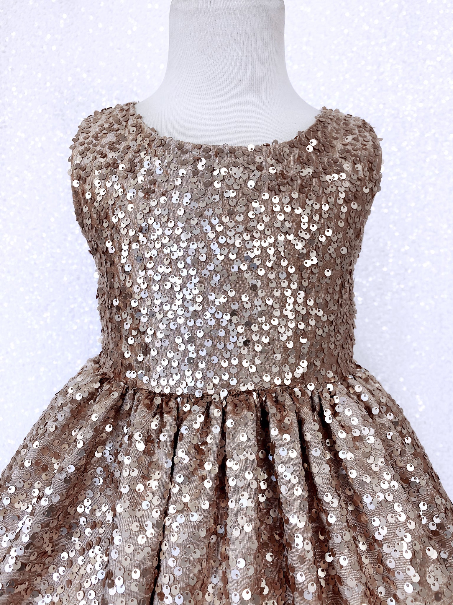 Open Back Keyhole Champagne Full Sequence Bow Dress